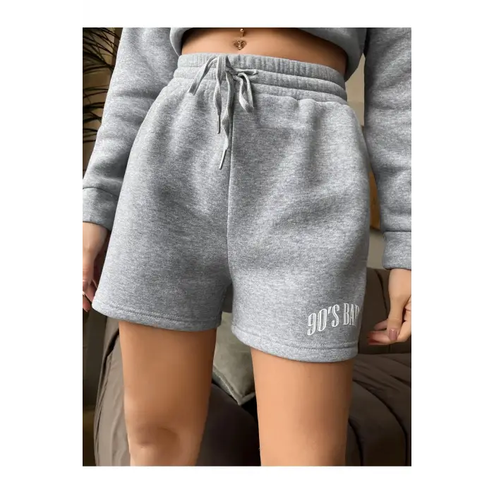 Letter Graphic Drawstring Waist Şort