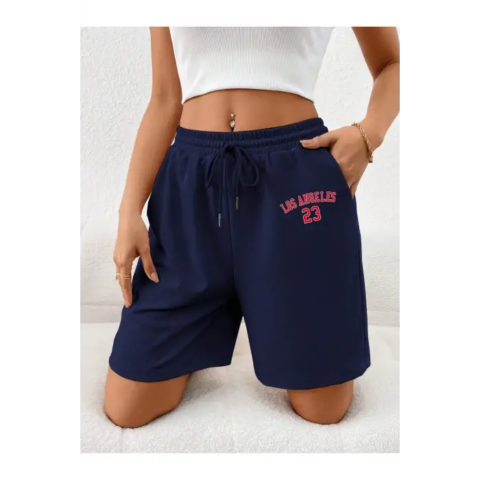 Letter Graphic Drawstring Waist Şort