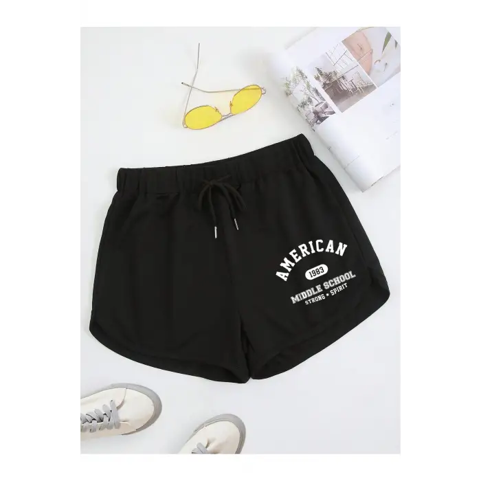 Letter Graphic Drawstring Waist Track Şort
