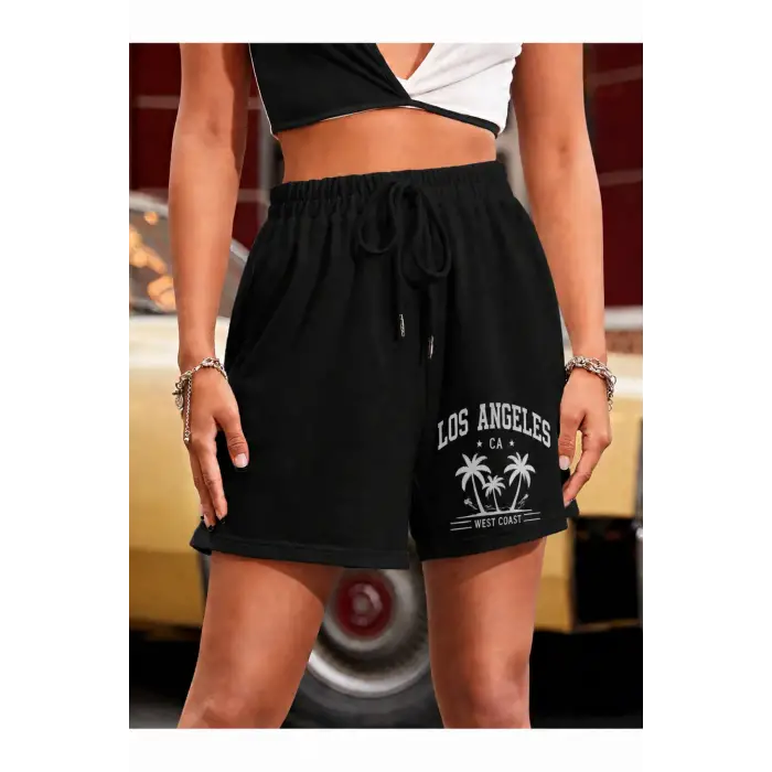 Letter Graphic Drawstring Waist Track Şort