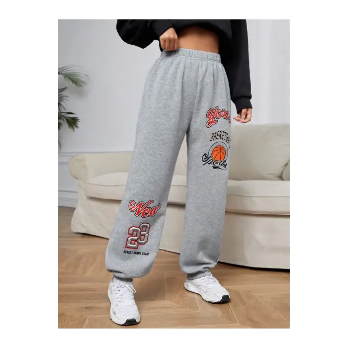 Letter Graphic Elastic Waist 4 Mevsim Eşofman