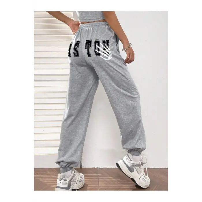 Letter Graphic Elastic Waist 4 Mevsim Eşofman
