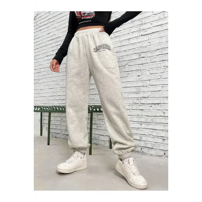 Letter Graphic Elastic Waist 4 Mevsim Eşofman