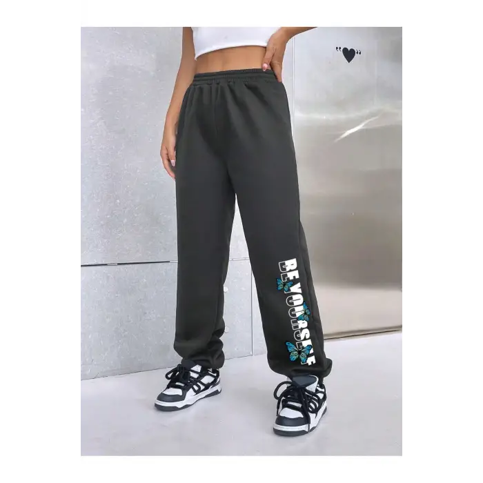 Letter Graphic Elastic Waist 4 Mevsim Eşofman
