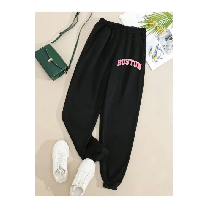 Letter Graphic Elastic Waist 4 Mevsim Eşofman