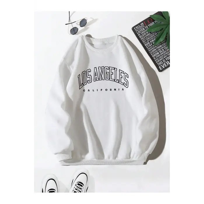 Letter Graphic Lined Sweatshirt Beyaz