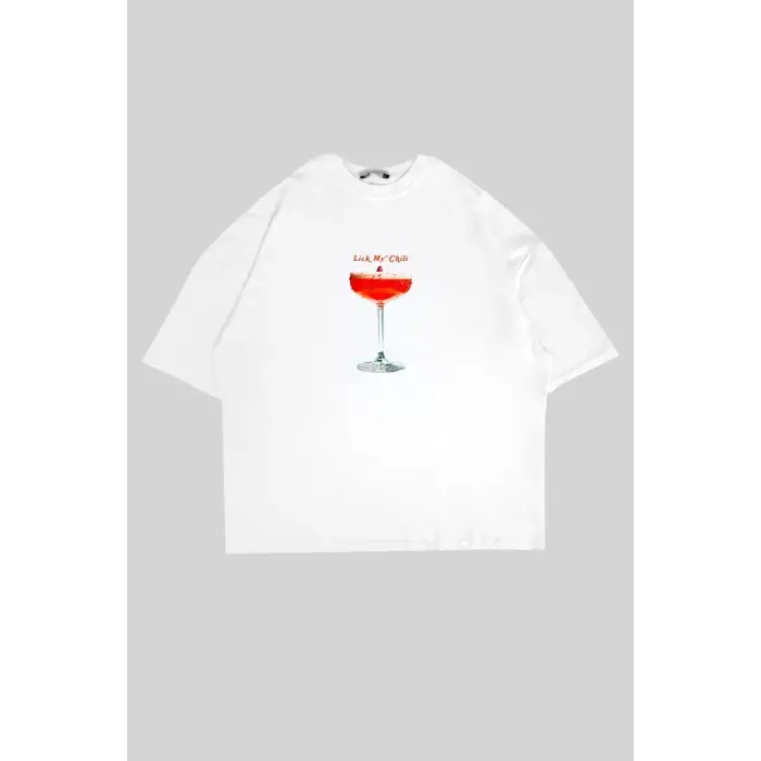 Lick My Chili Baskılı Beyaz Oversize Unisex