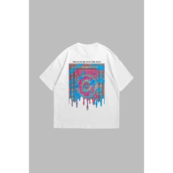 Liquid Rug Baskılı Oversize Unisex Beyaz
