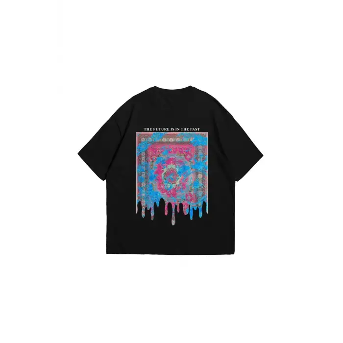 Liquid Rug Baskılı Oversize Unisex Siyah