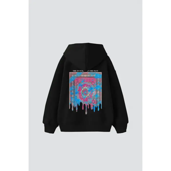 Liquid Rug Baskılı Oversize Unisex Siyah