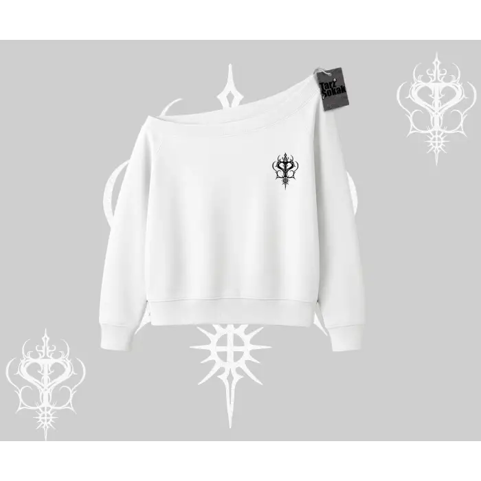 Live Nine Lives Kedi Tasarımlı Kayık Yaka Sweatshirt
