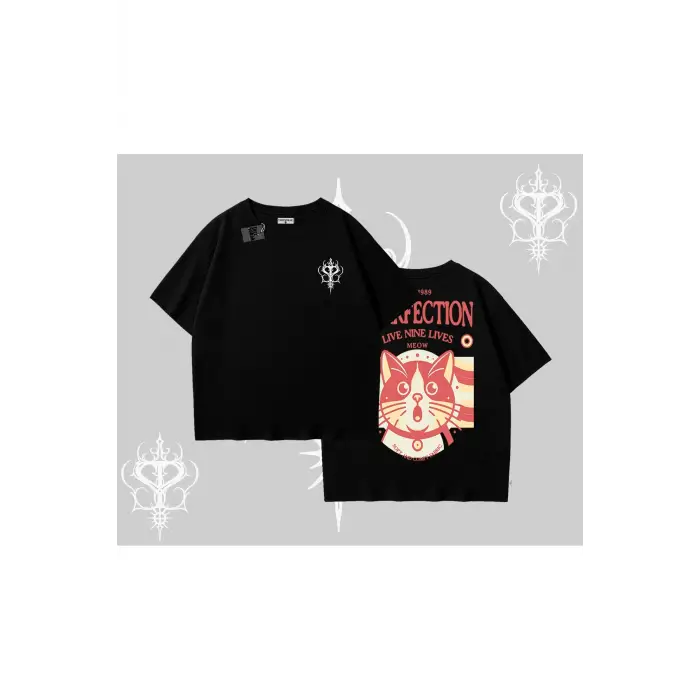 Live Nine Lives Kedi Tasarımlı Oversize Tshirt