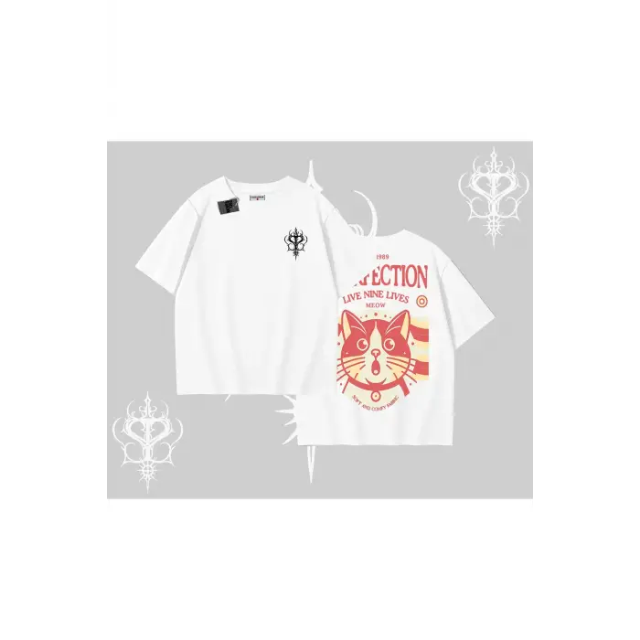 Live Nine Lives Kedi Tasarımlı Oversize Tshirt