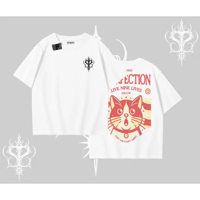 Live Nine Lives Kedi Tasarımlı Oversize Tshirt