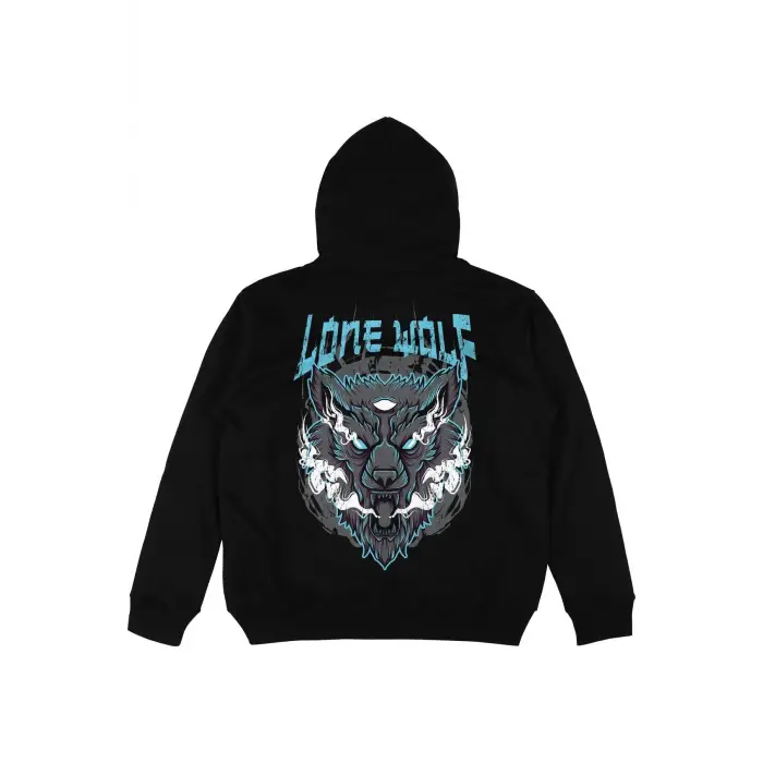 Lone Wolf Siyah Oversize Unisex Kapüşonlu Sweatshirt Hoodie