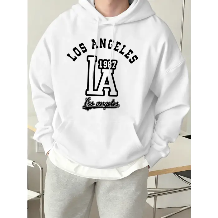 Los Angeles Mektup Baskılı Kapüşonlu Üstler Erkek Polar Sokak Modası Sweatshirtleri Sonbahar