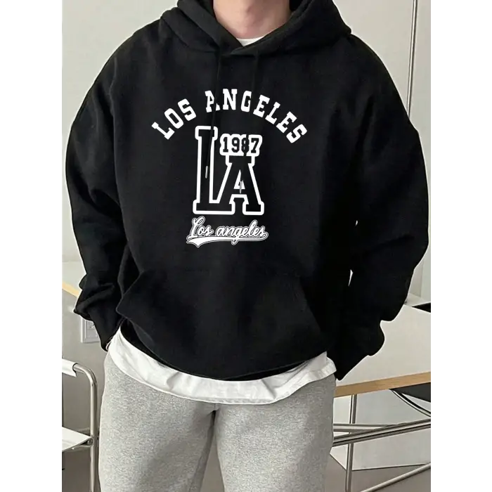 Los Angeles Mektup Baskılı Kapüşonlu Üstler Erkek Polar Sokak Modası Sweatshirtleri Sonbahar