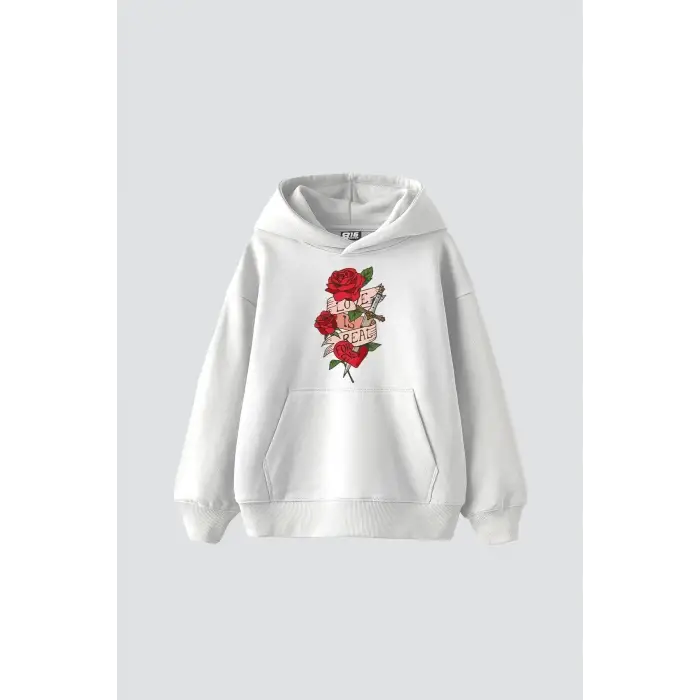 Love İs Real Baskılı Oversize Unisex Beyaz