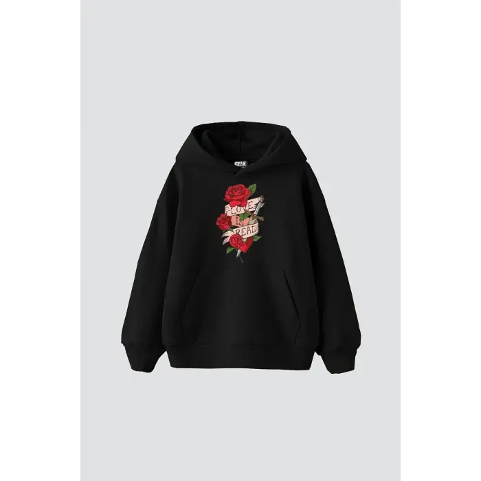 Love İs Real Baskılı Oversize Unisex Siyah