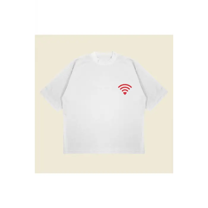 Love Wifi Baskılı Oversize Unisex Pamuklu Nefes Alan Kalın Kumaşlı