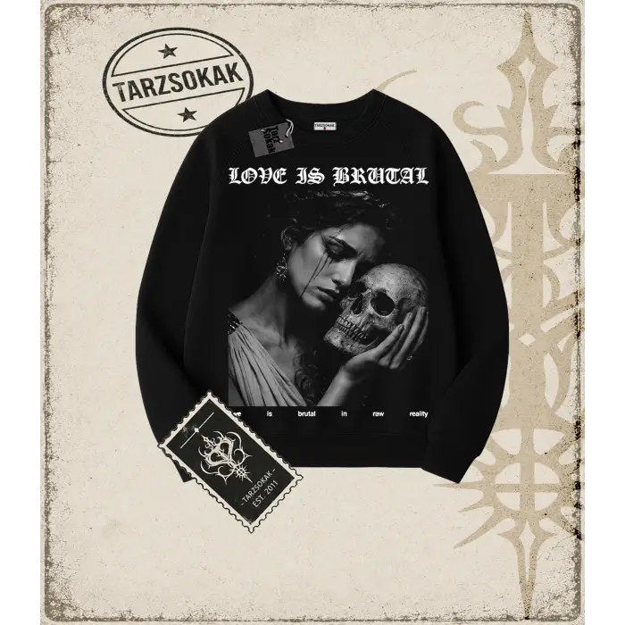 LOVEISBRUTAL Oversize Unisex Bisiklet Yaka Sweatshirt