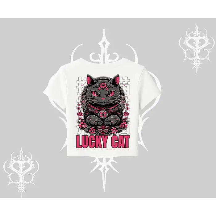 Lucky Cat Japon Tarzı Kedi Baskılı Babby Tee Tshirt
