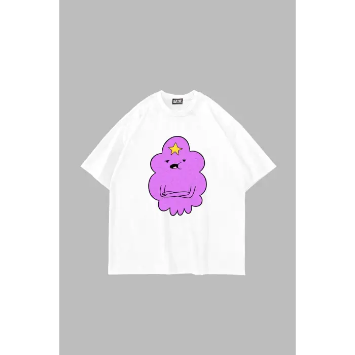 Lumpy Space Princess Baskılı Oversize Unisex Beyaz