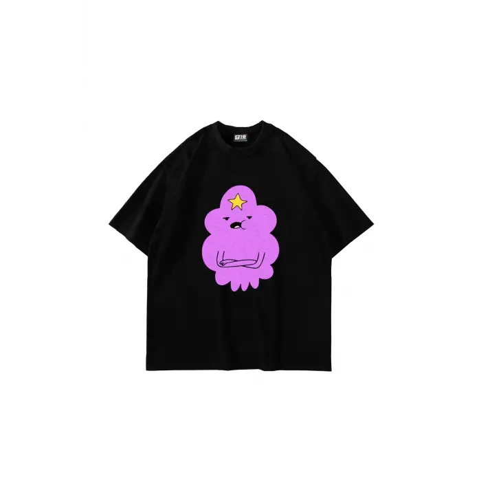 Lumpy Space Princess Baskılı Oversize Unisex Siyah