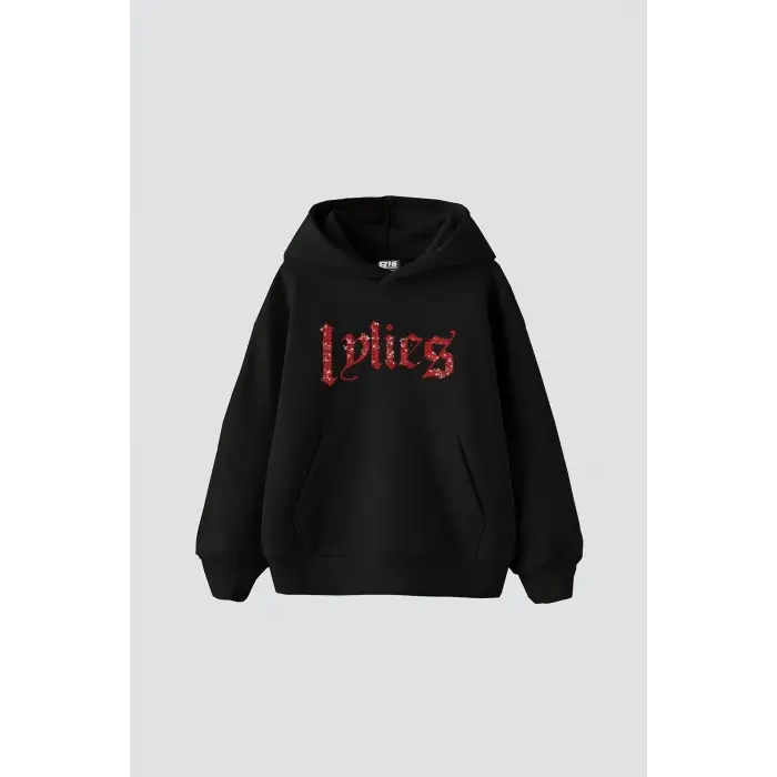 Lylies Kırmızı Taş Baskılı Oversize Unisex Siyah