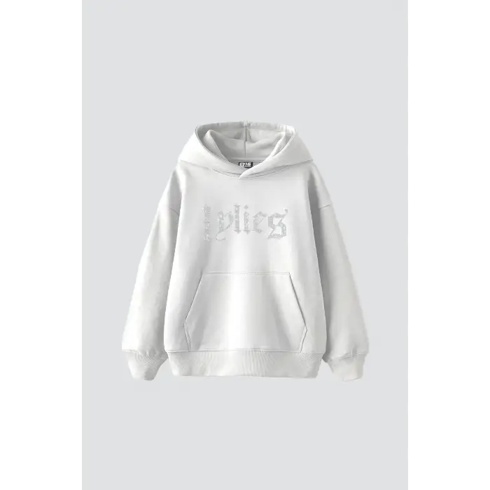 Lylies Taş Baskılı Oversize Unisex Beyaz