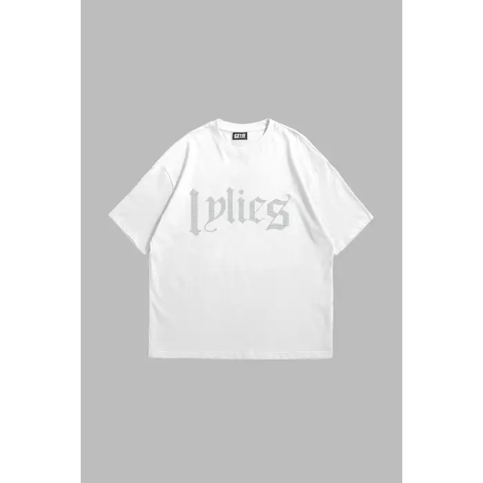 Lyrics Taş Baskılı Oversize Unisex Beyaz