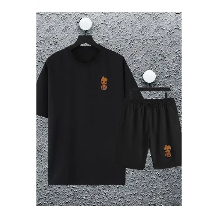 macklin Unisex Kadın Erkek Marvel Groot Baskılı Oversize Tshirt Ve Şort Eşofman Takımı mackli