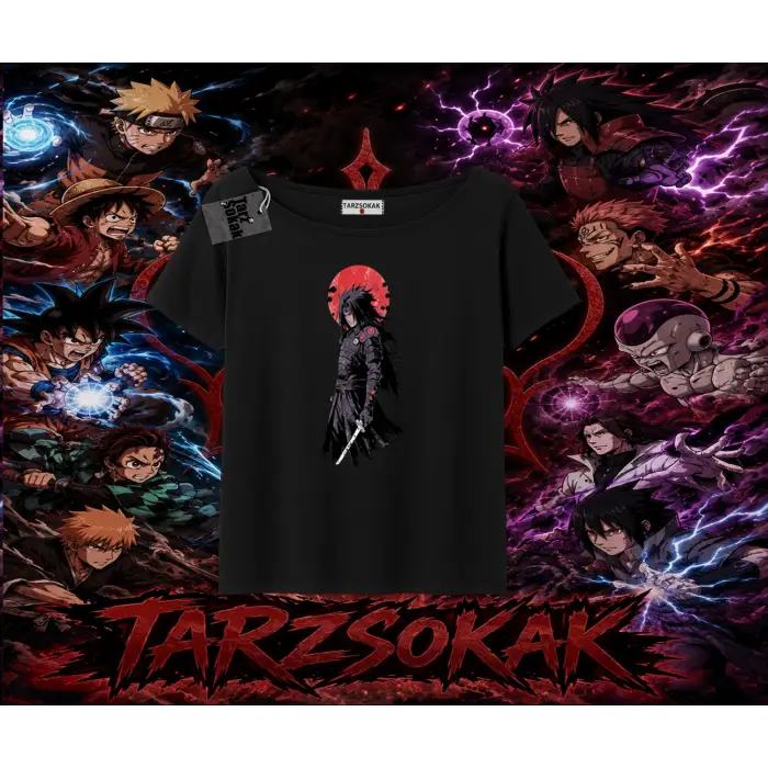 Madara Uchiha Naruto Anime Karakteri Kadın Kayık Yaka Tişört Beyaz