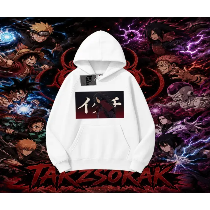 Madara Uchiha Naruto Anime Karakteri Oversize Unisex Kapşonlu Sweatshirt Beyaz