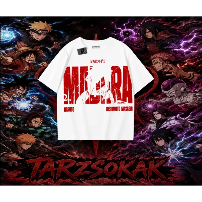 Madara Uchiha Naruto Anime Karakteri Oversize Unisex Tişört Beyaz