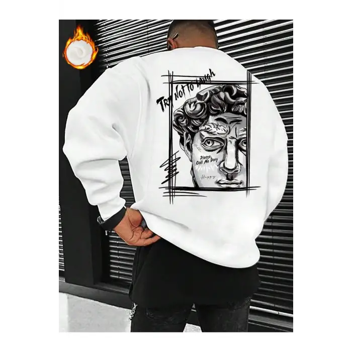 Manfinity EMRG Figure & Letter Graphic Sweatshirt Beyaz