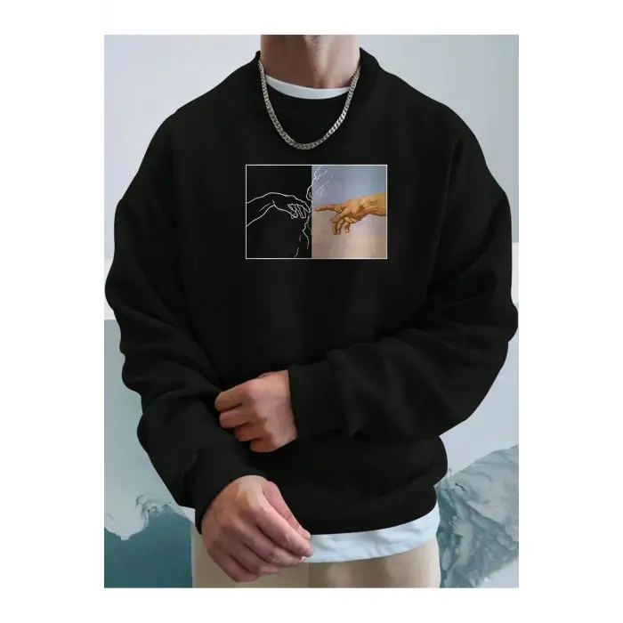 Manfinity Homme Hand Print Sweatshirt Siyah
