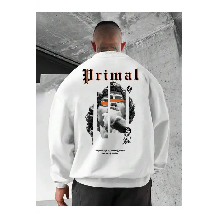 Manfinity Hypemode Slogan & Sculpture Print Pullover Beyaz