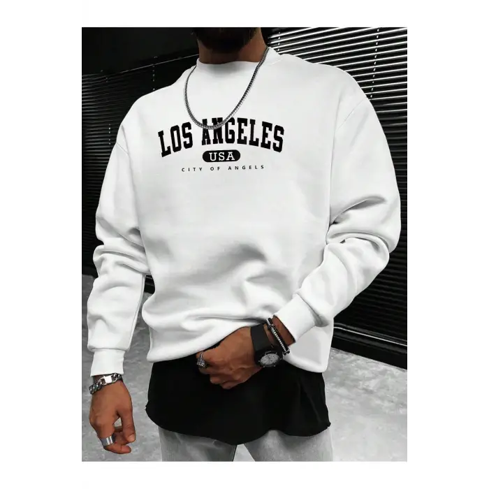 Manfinity Sporsity Letter Graphic Drop Shoulder Sweatshirt Beyaz