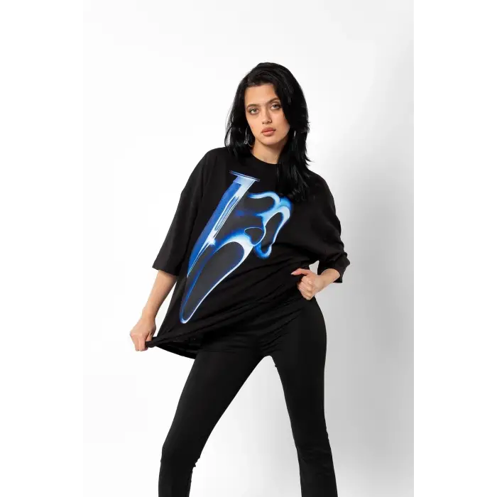 Mask Baskılı Siyah Unisex Oversize