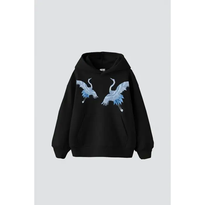 Mavi Turna Baskılı Oversize Unisex Premium Siyah