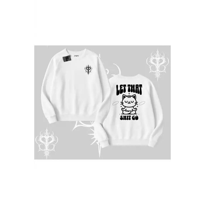 Meditasyon Yapan Kedi Baskılı Biskilet Sweatshirt