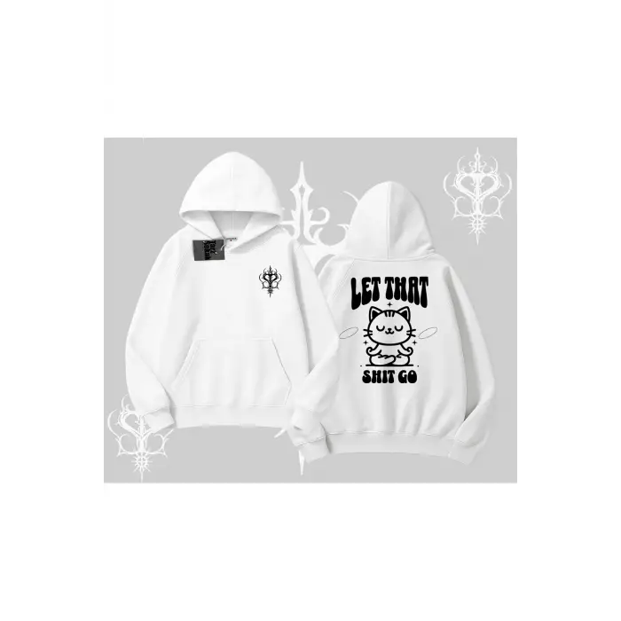 Meditasyon Yapan Kedi Baskılı Kapşonlu Sweatshirt