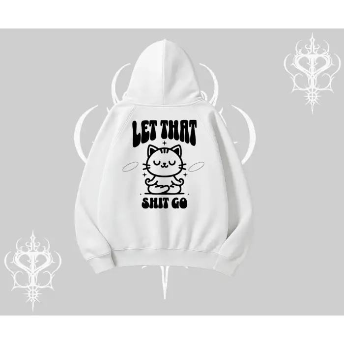 Meditasyon Yapan Kedi Baskılı Kapşonlu Sweatshirt