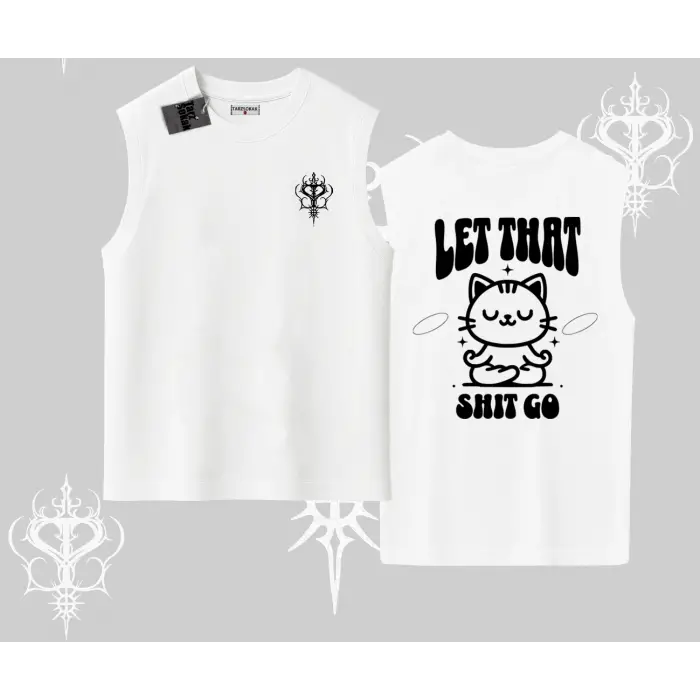 Meditasyon Yapan Kedi Baskılı Kolsuz Tshirt