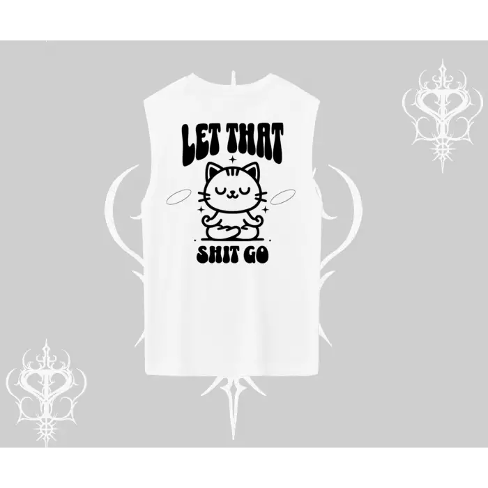 Meditasyon Yapan Kedi Baskılı Kolsuz Tshirt