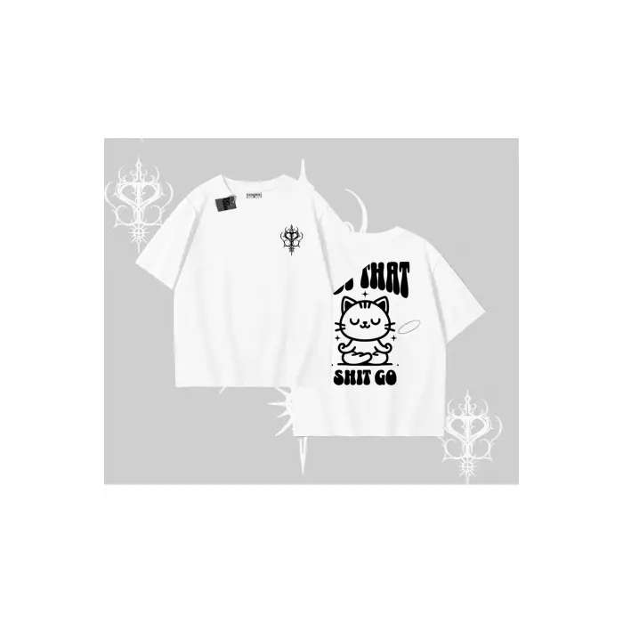 Meditasyon Yapan Kedi Baskılı Oversize Tshirt