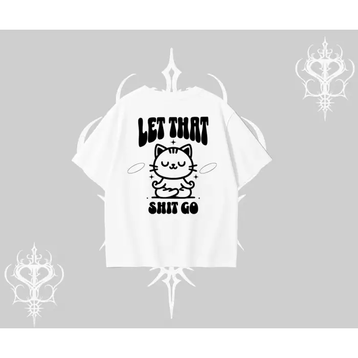 Meditasyon Yapan Kedi Baskılı Oversize Tshirt