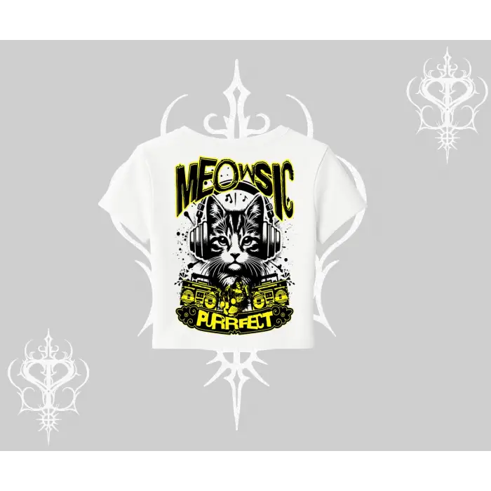 Meowsic Purrfect Kedi Arka Baskılı Babby Tee Tshirt