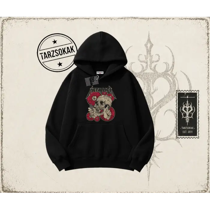 Metallica Kadın Oversize Unisex Kapşonlu Sweatshirt Beyaz